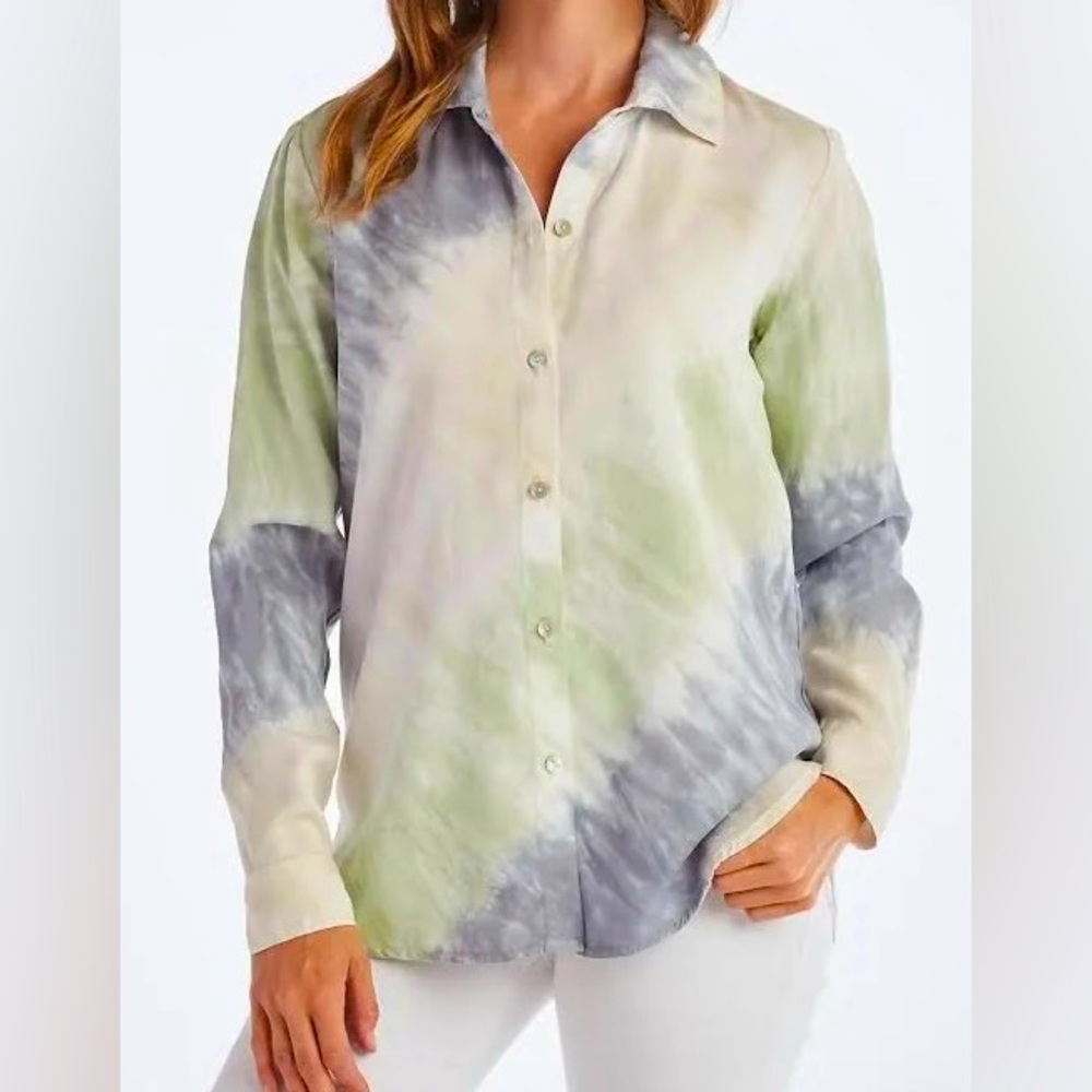 Red Haute spring tie dye collared button down shirt NWT size S. Retail $166